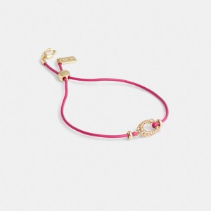 Coach Pavé Signature Leather Slider Bracelet ゴールド ピンク | COH866076