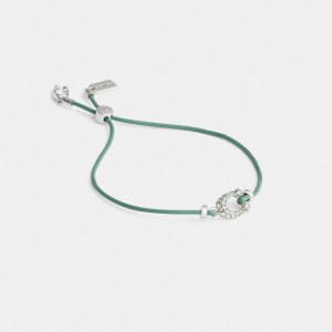 Coach Pavé Signature Leather Slider Bracelet シルバー 緑 | COH866227