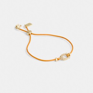 Coach Pavé Signature Leather Slider Bracelet ゴールド オレンジ カラー | COH866232
