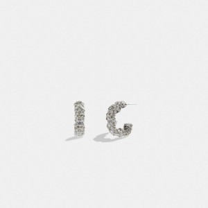 Coach Pavé Tea Rose Hoop Earrings シルバー | COH866118