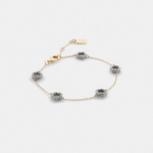 Coach Pavé Tea Rose Linear Bracelet ゴールド | COH866153