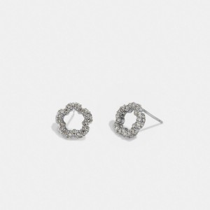 Coach Pavé Tea Rose Stud Earrings シルバー | COH866127