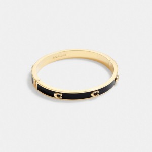 Coach Pegged Signature Hinged Bangle ゴールド 黒 | COH866075