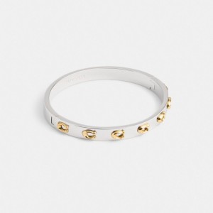 Coach Pegged Signature Hinged Bangle ゴールド シルバー | COH866198