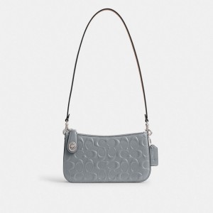 Coach Penn Shoulder Bag In Signature Leather シルバー グレー 青 | COH864889