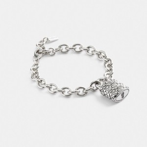 Coach Quilted Padlock Chain Bracelet シルバー 黒 | COH866089