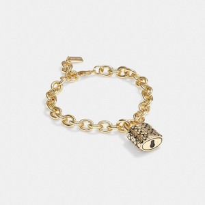 Coach Quilted Padlock Chain Bracelet ゴールド 黒 | COH866181