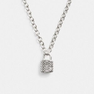 Coach Quilted Padlock Chain Necklace シルバー 黒 | COH866090