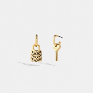 Coach Quilted Padlock Key Mismatch Earrings ゴールド 黒 | COH866165