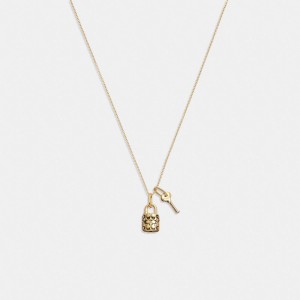 Coach Quilted Padlock Key Pendant Necklace ゴールド 黒 | COH866100