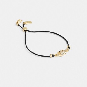 Coach Quilted Padlock Leather Slider Bracelet ゴールド 黒 | COH866231