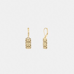 Coach Quilted Signature Drop Earrings ゴールド 黒 | COH866197