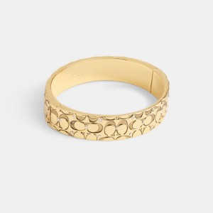 Coach Quilted Signature Hinged Bangle ゴールド 黒 | COH866195