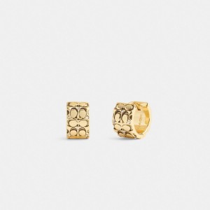 Coach Quilted Signature Huggie Earrings ゴールド 黒 | COH866199