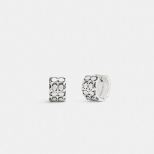 Coach Quilted Signature Huggie Earrings シルバー | COH866200