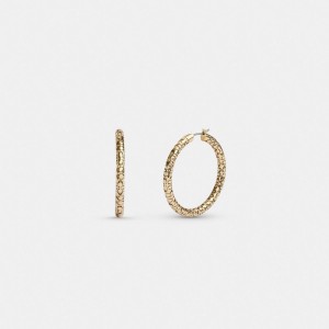 Coach Quilted Signature Medium Hoop Earrings ゴールド | COH866130