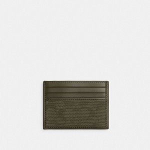Coach Refined Card Case In Signature Canvas Jacquard 緑 | COH866749