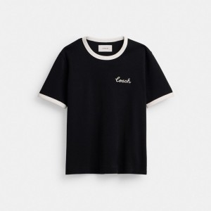 Coach Ringer T Shirt 黒 | COH865949