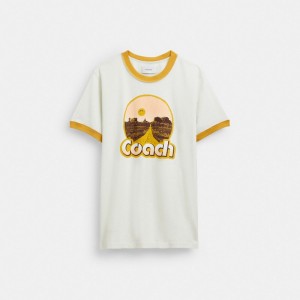 Coach Roadside Ringer T Shirt 白 | COH866908