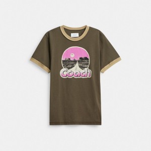 Coach Roadside Ringer T Shirt 黒 | COH866923