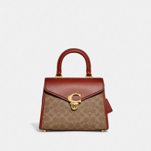 Coach Sammy Top Handle Bag In Signature Canvas ブラウン 赤 | COH865155