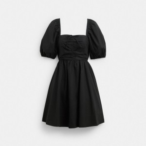 Coach Short Dress With Puff Sleeves In Organic Cotton 黒 | COH866068