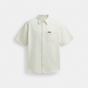 Coach Short Sleeve Denim Shirt In Organic Cotton 白 | COH866935