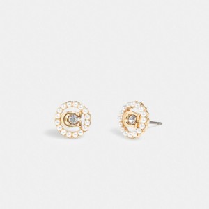 Coach Signature Crystal Pearl Stud Earrings ゴールド | COH866154