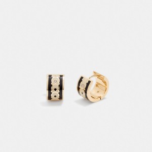 Coach Signature Enamel Hoop Earrings ゴールド 黒 | COH866170