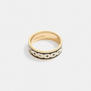 Coach Signature Enamel Ring ゴールド 黒 | COH866083