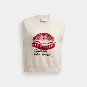 Coach Signature Kiss Print Sweater Vest 白 | COH865991