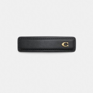 Coach Signature Leather Barrette 黒 | COH866171