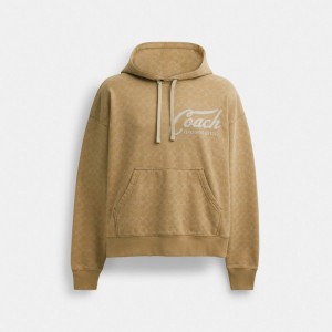 Coach Signature Long Sleeve Relaxed Americana Pullover Hoodie カーキ | COH866899