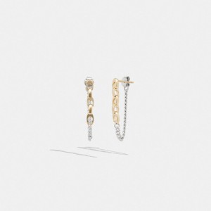Coach Signature Mixed Chain Drop Earrings ゴールド シルバー | COH866175