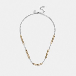 Coach Signature Mixed Chain Necklace ゴールド シルバー | COH866187