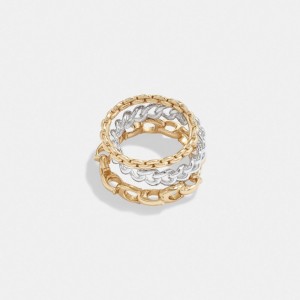 Coach Signature Mixed Chain Ring Set ゴールド シルバー | COH866155