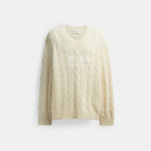 Coach Signature Sweater In Recycled Wool 白 | COH866886