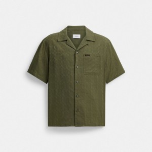 Coach Signature Woven Shirt In Organic Cotton 緑 | COH866909