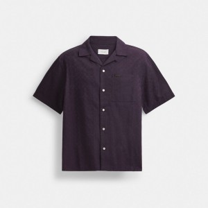 Coach Signature Woven Shirt In Organic Cotton 紫 | COH866932
