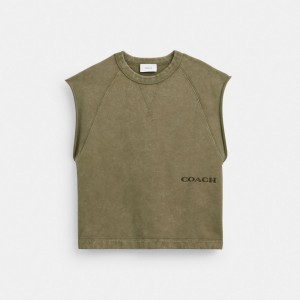 Coach Sleeveless Garment Dye Crewneck オリーブ | COH866885