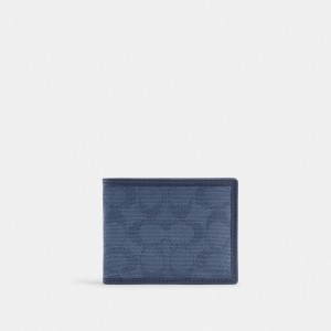 Coach Slim Billfold Wallet In Signature Canvas Jacquard ネイビー | COH866701