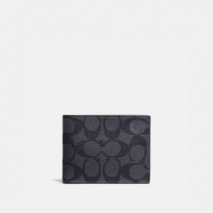 Coach Slim Billfold Wallet In Signature Canvas グレー 黒 | COH866709