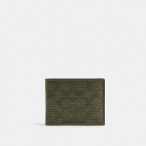 Coach Slim Billfold Wallet In Signature Canvas Jacquard 緑 | COH866716