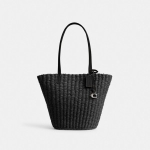Coach Small Straw Tote シルバー 黒 | COH865058