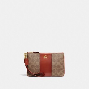 Coach Small Wristlet In Signature Canvas ブラウン 赤 | COH865645