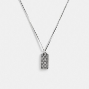 Coach Sterling Silver Quilted Hangtag Long Pendant Necklace シルバー | COH867029