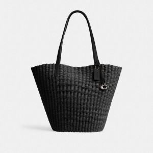 Coach Straw Tote シルバー 黒 | COH865087