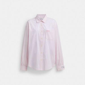 Coach Striped Button Down Shirt In Organic Cotton ピンク 白 | COH866011