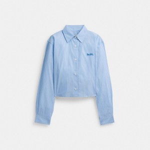 Coach Striped Cropped Button Up Shirt 青 カラー | COH865981