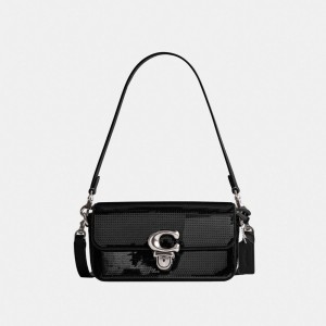 Coach Studio Baguette Bag With Sequins シルバー 黒 | COH864925